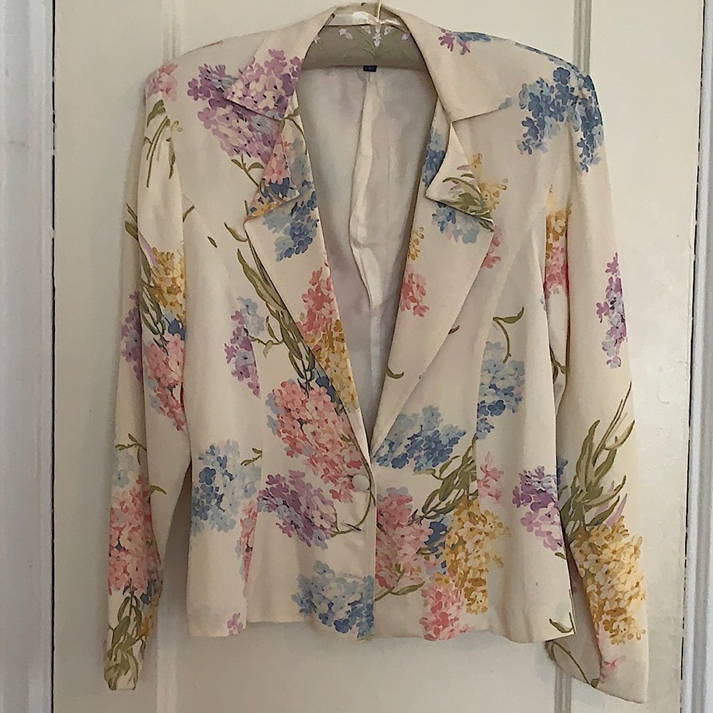 VINTAGE BETSEY JOHNSON HYDRANGEA BLAZER RAYON 90s L RARE